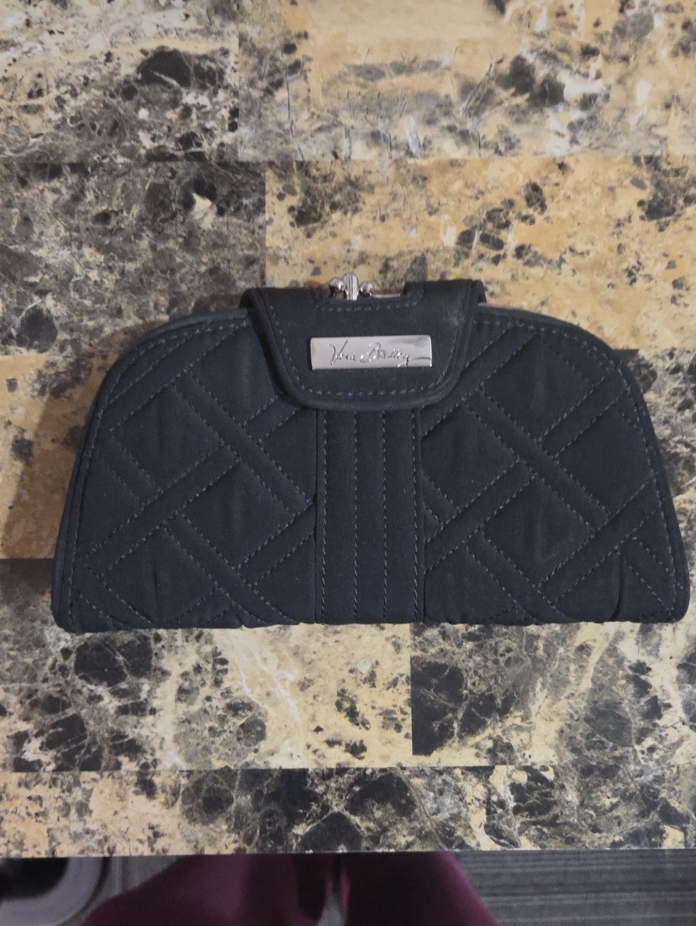 Vera Bradley Black Quilted Clutch Wallet with Metal Logo Plate